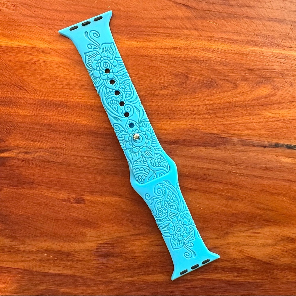 APPLE WATCH Silicone Band Teal Blue Floral Pattern